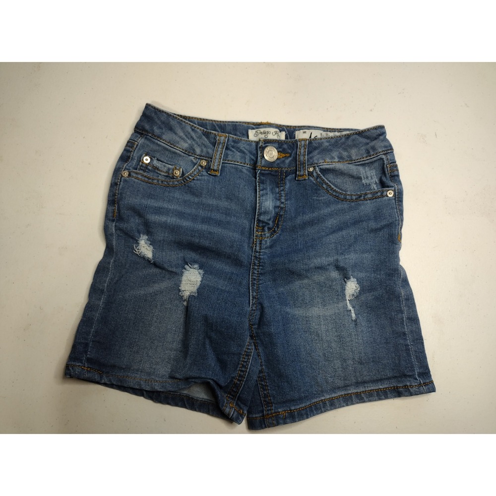 Indigo Rein Girls Distressed Denim Shorts Blue Medium Wash Size‎ 10 Stretch Jean